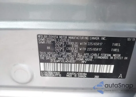 2020 Toyota Rav4 Hybrid Le from USA, damaged, VIN 2T3LWRFV0LW048097